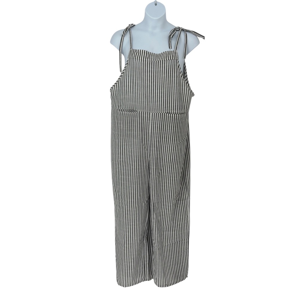 MISSLOOK Jumpsuit Black White Striped Tie Shoulder Wide Leg XL